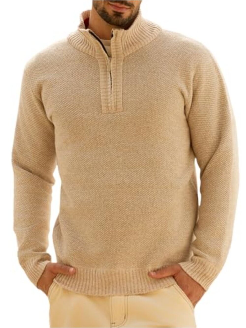Men's Half Zip Sweater Fleece Lined Turtleneck Knit Long Sleeve Pullover